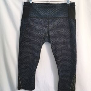 Lululemon Black (with Blue) Capri Leggings with Mesh Inserts - Sz 8